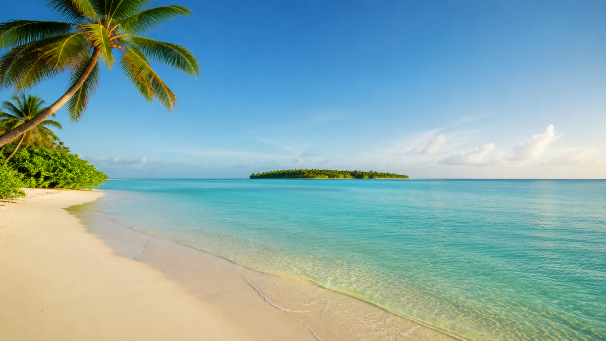 Tropical island and turquoise beachscape